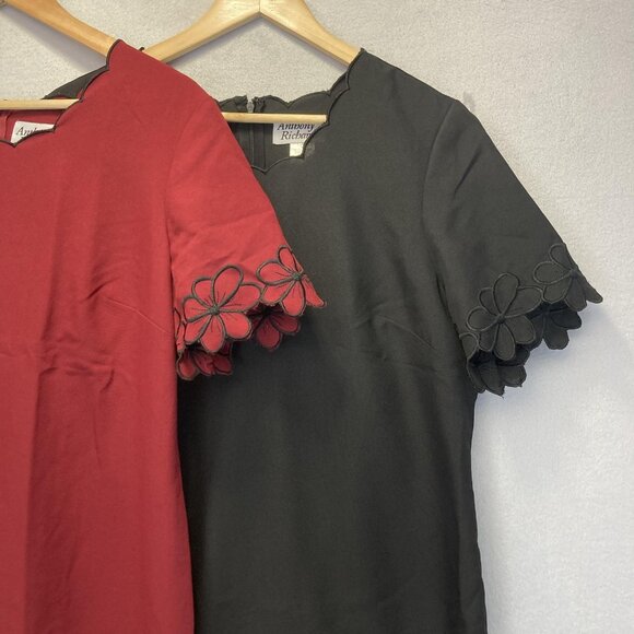 Lot of 2 Anthony Richards Scalloped Shift Dress Womens 14 Black Red Knee Length - Picture 6 of 15